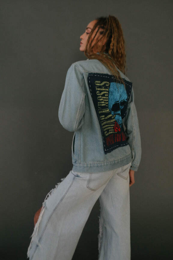 Guns N Roses Flower Skull Hand Stitched Denim Jacket by People of Leisure