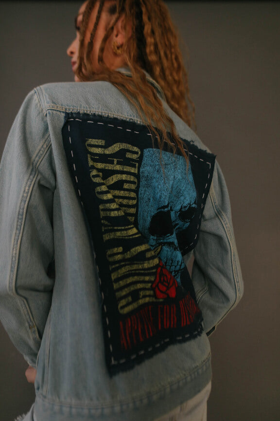 Guns N Roses Flower Skull Hand Stitched Denim Jacket by People of Leisure