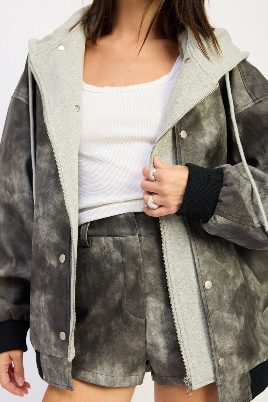 Leather Mix Media Bomber Jacket - back view