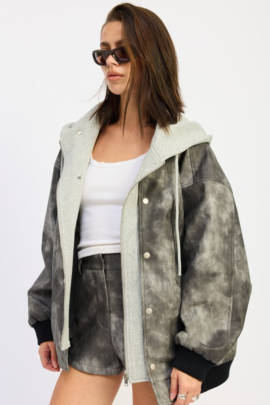 Leather Mix Media Bomber Jacket - styled outfit view