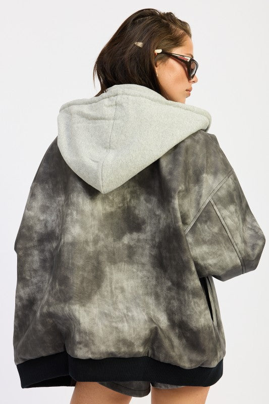 Leather Mix Media Bomber Jacket - flat lay