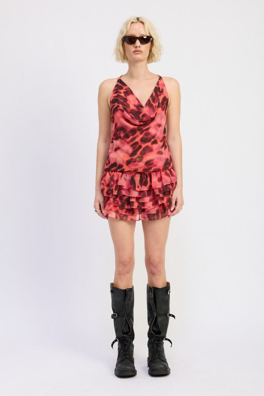 Low Waisted Mini Ruffle Skirt - model wearing full length