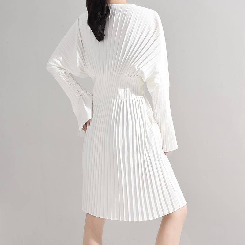 Sakiya Pleated Long Sleeve Shirt Dress - White by Marigold Shadows