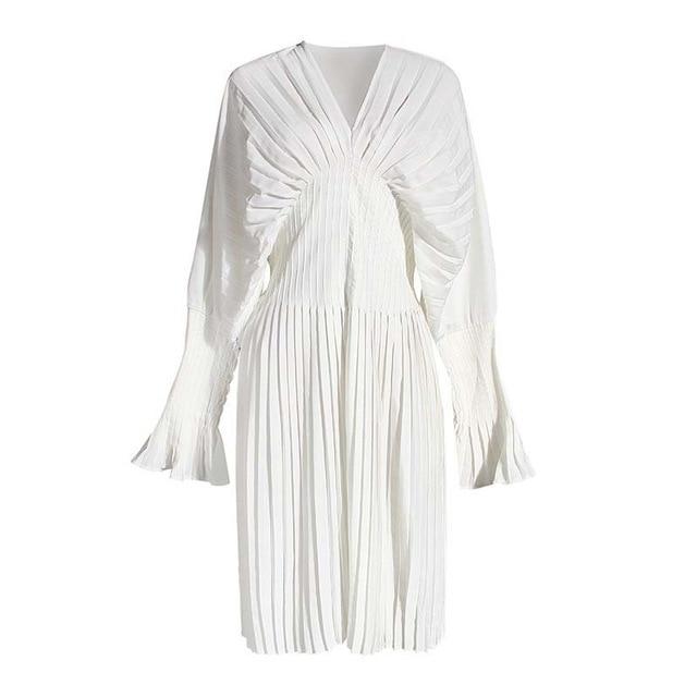 Sakiya Pleated Long Sleeve Shirt Dress - White by Marigold Shadows