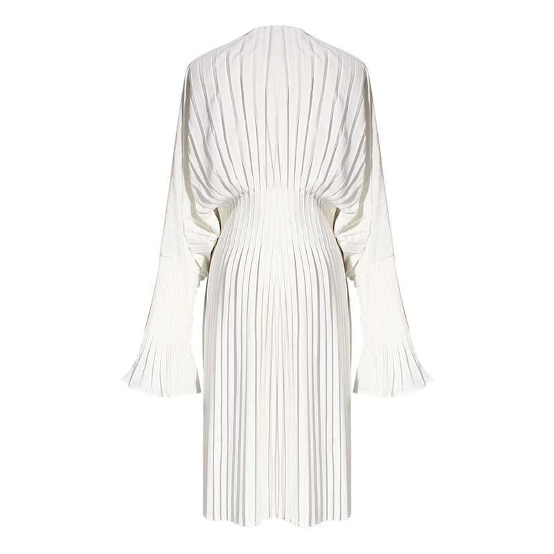 Sakiya Pleated Long Sleeve Shirt Dress - White by Marigold Shadows