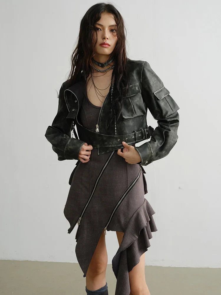 Cateey Vegan Leather Cropped Motorcycle Jacket by Marigold Shadows