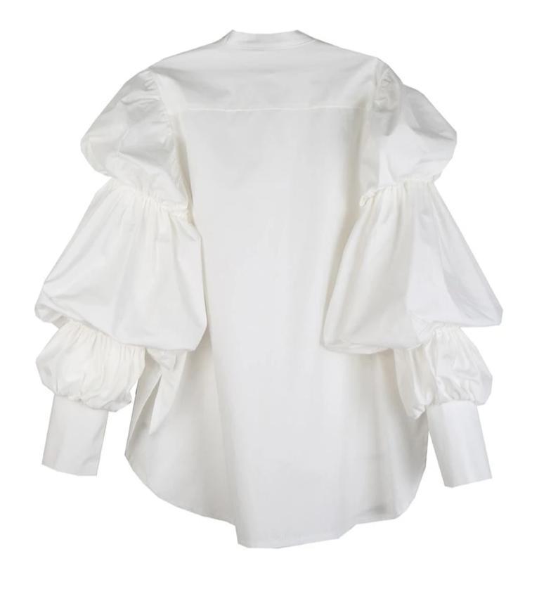 Daoko Pleated Puff Long Sleeve Shirt - White by Marigold Shadows