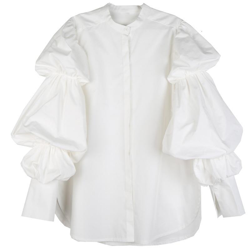 Daoko Pleated Puff Long Sleeve Shirt - White by Marigold Shadows