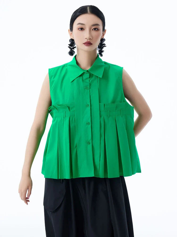 Marigold Shadows Shirts ***Marchh Pleated Tank