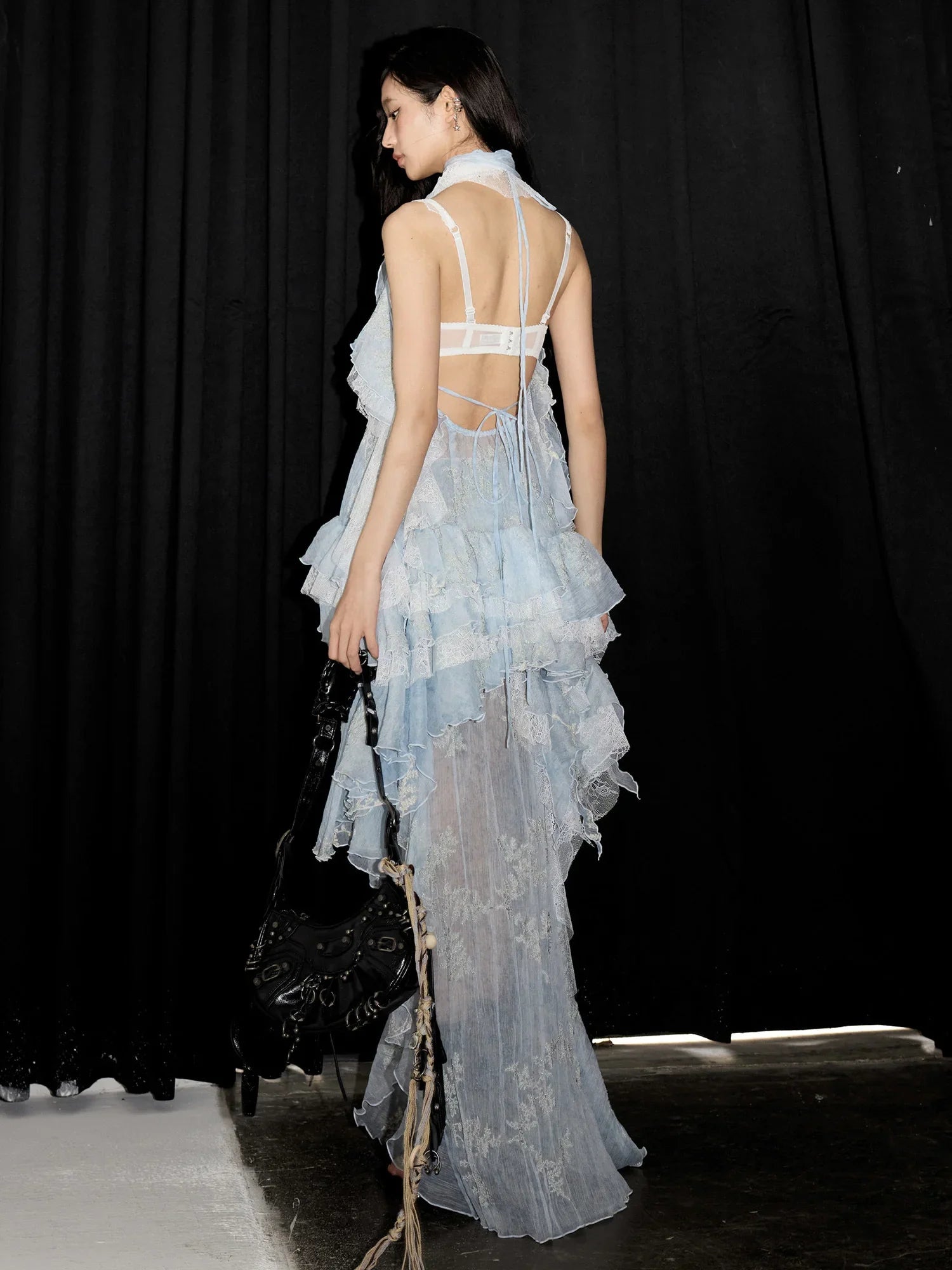 Marigold Shadows Shirts **Miecy Sheer Lace Halter Top