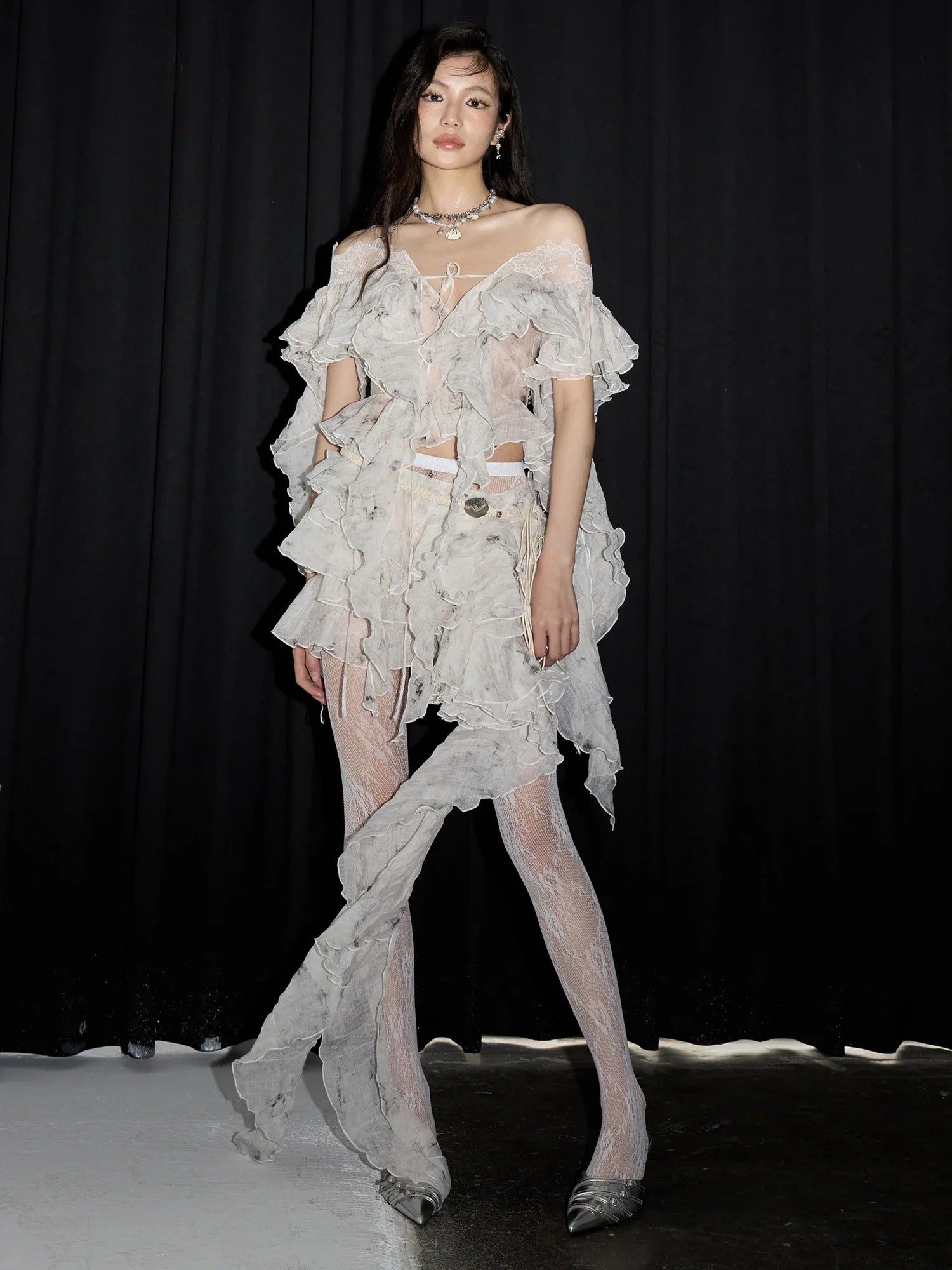 Marigold Shadows Skirts *Outerr Ruffle Mini Skirt