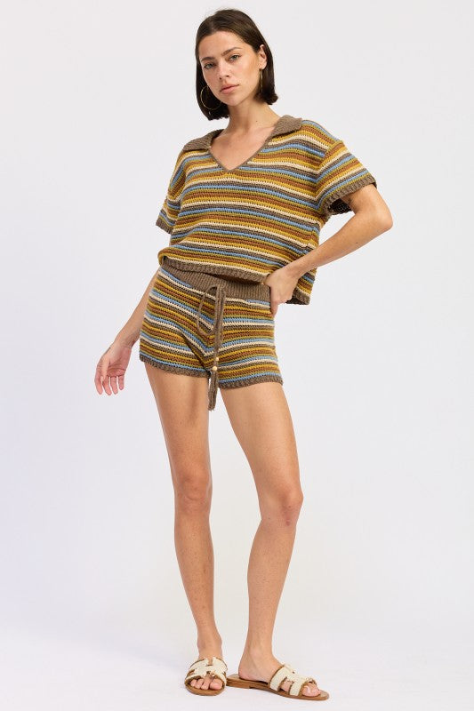Mini Crochet Knitted Striped Shorts - front view