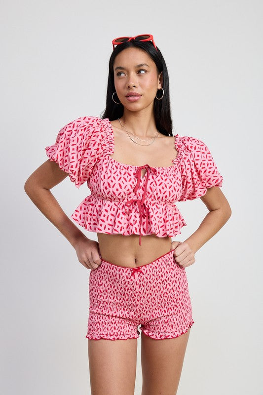 Mini Ruffle Printed Shorts - detail close-up