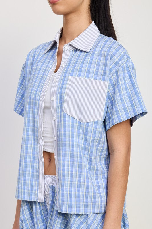Mix Media Oversized Shirt Green - back view