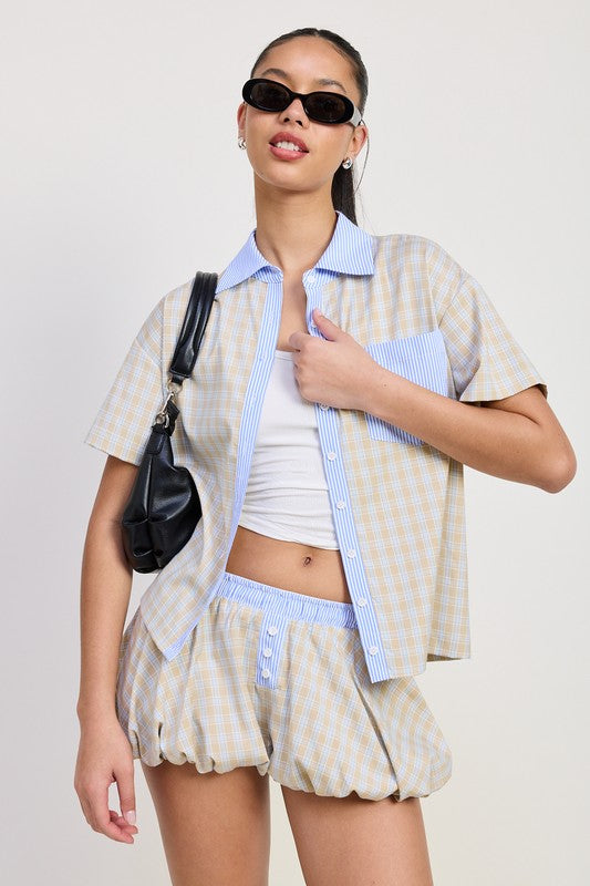 Mix Media Oversized Shirt Purple - front view