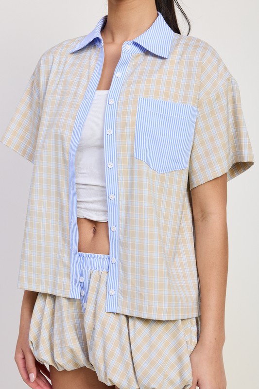 Mix Media Oversized Shirt Purple - back view