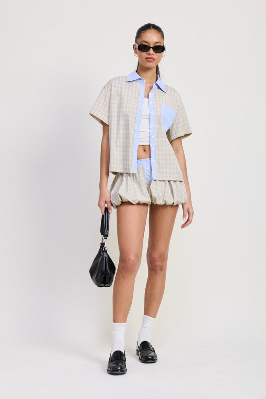 Mix Media Oversized Shirt Purple - side profile view