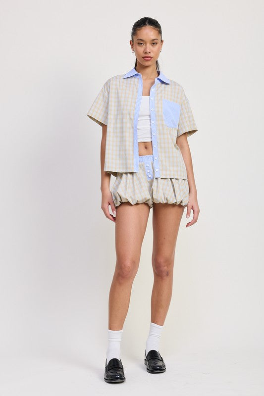 Mix Media Oversized Shirt Purple - detail close-up