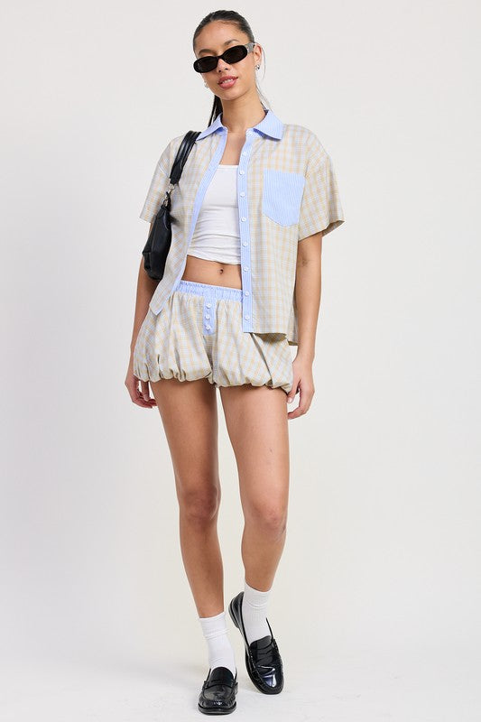 Mix Media Oversized Shirt Purple - model wearing full length