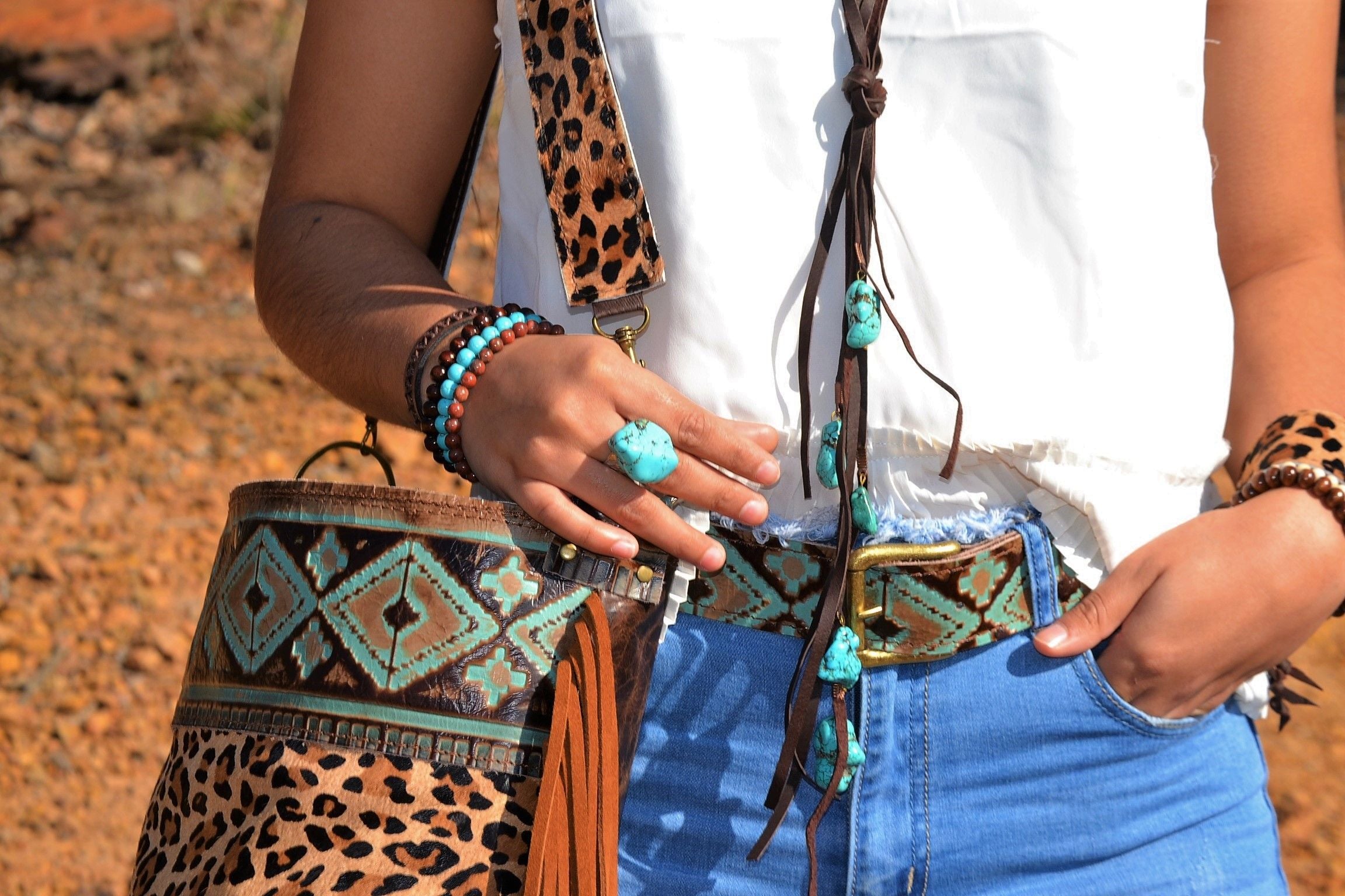 **Turquoise Chunk on Cuff Ring  012o by The Jewelry Junkie