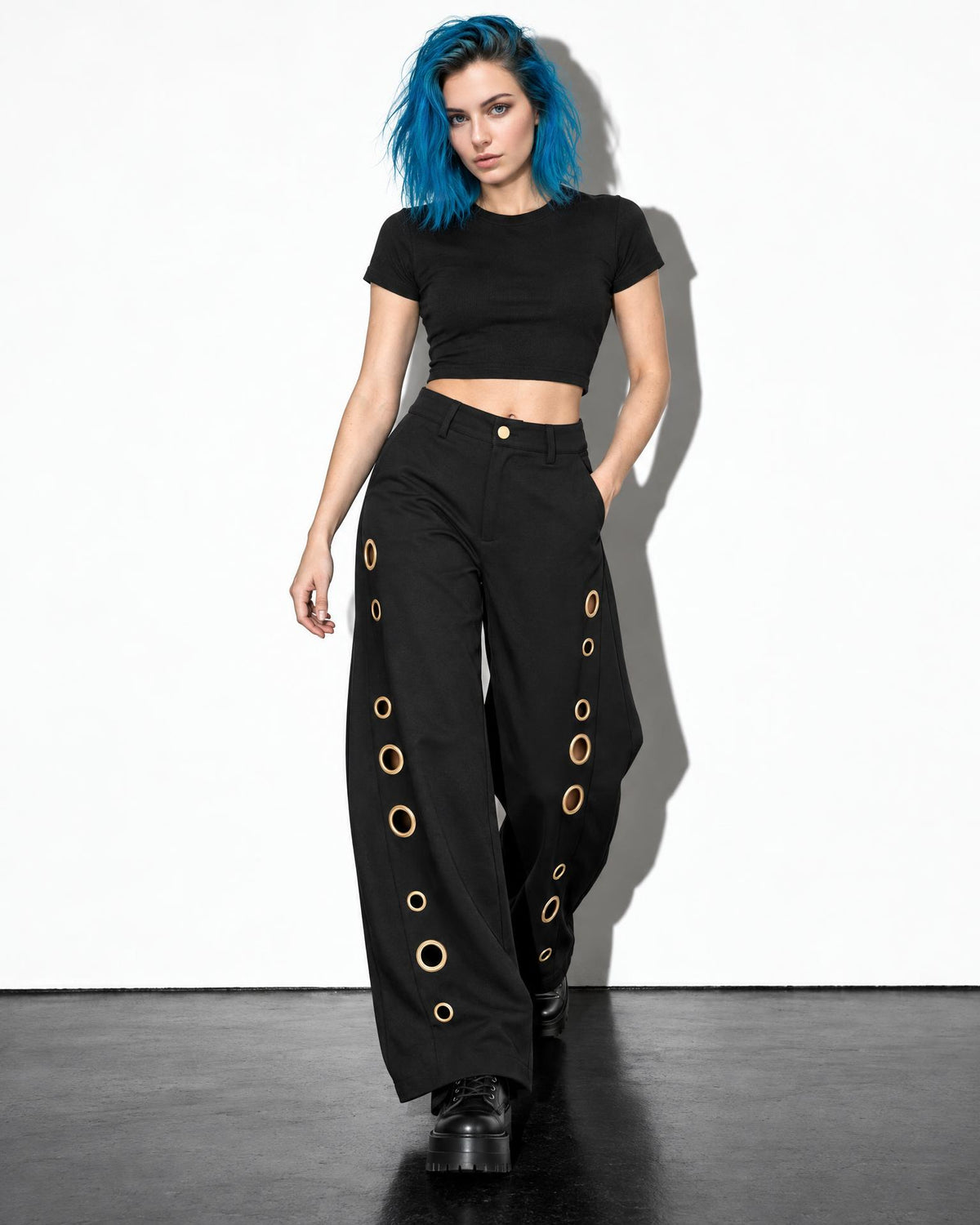 Eclipse Grommet Wide-Leg Pants - Deluxxie