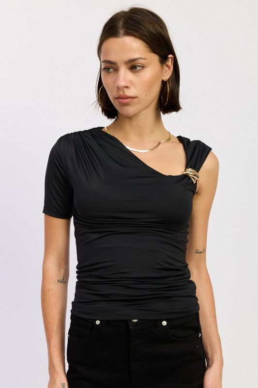 One Shoulder Asymmetrical Knit Top - side profile view