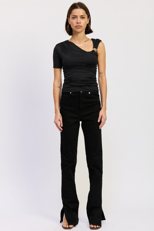 One Shoulder Asymmetrical Knit Top - detail close-up