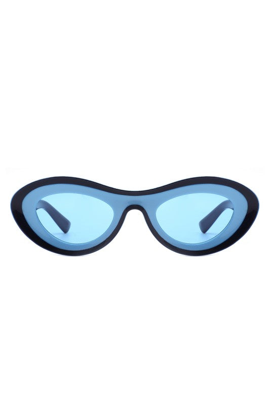 Retro Oval Bold Futuristic Sunglasses - model wearing full length