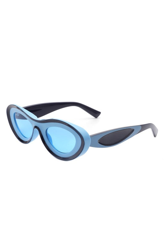 Retro Oval Bold Futuristic Sunglasses - flat lay