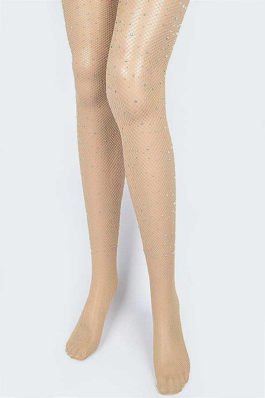 Rhinestone Accent Fishnet Stocking - styled outfit view