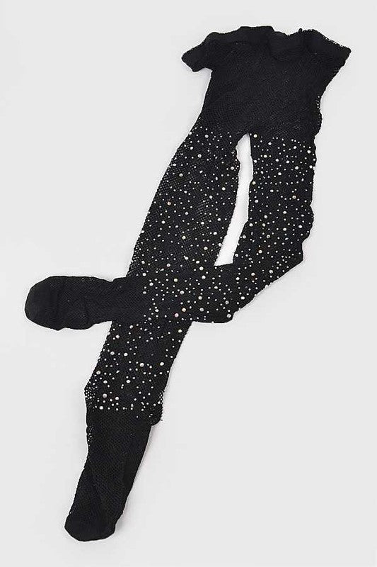 Rhinestone Accent Fishnet Stocking - texture detail