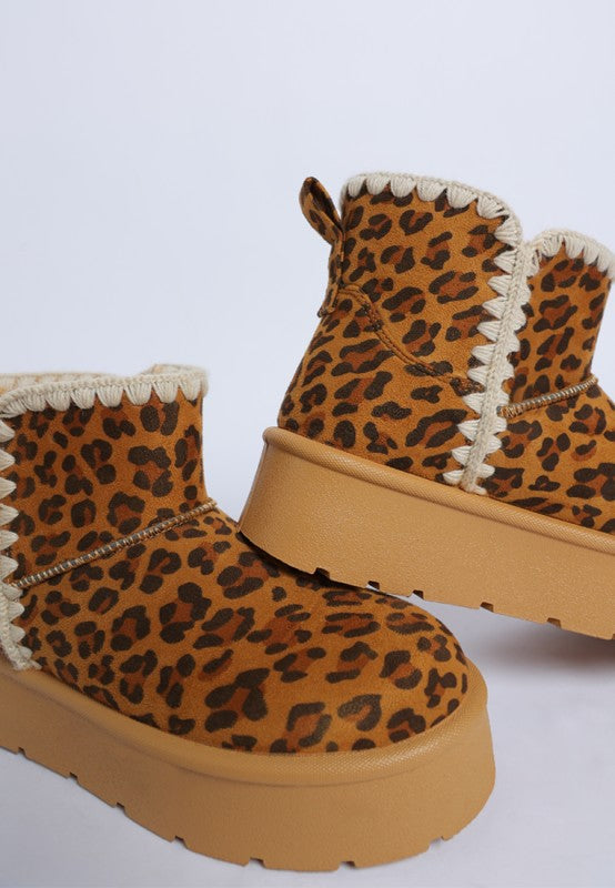 Rochas Leopard Print Snow Boots - side profile view