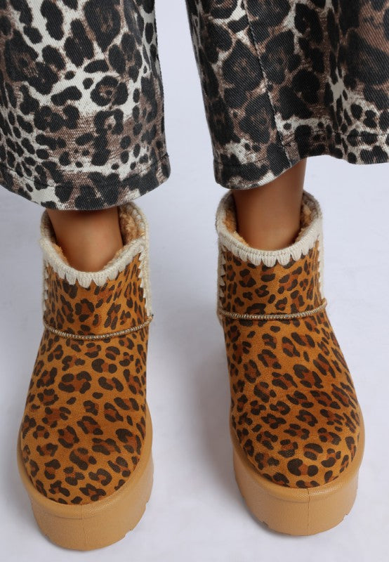 Rochas Leopard Print Snow Boots - model wearing full length