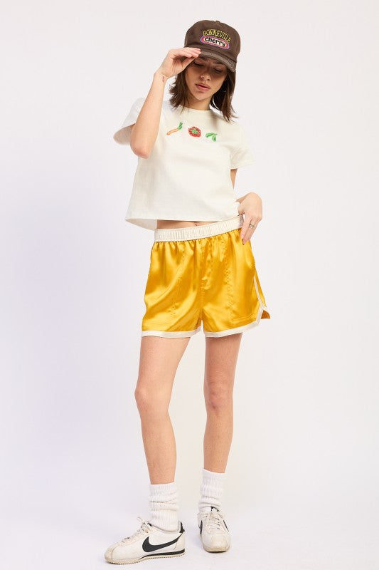 Satin Dolphin Mini Shorts - front view