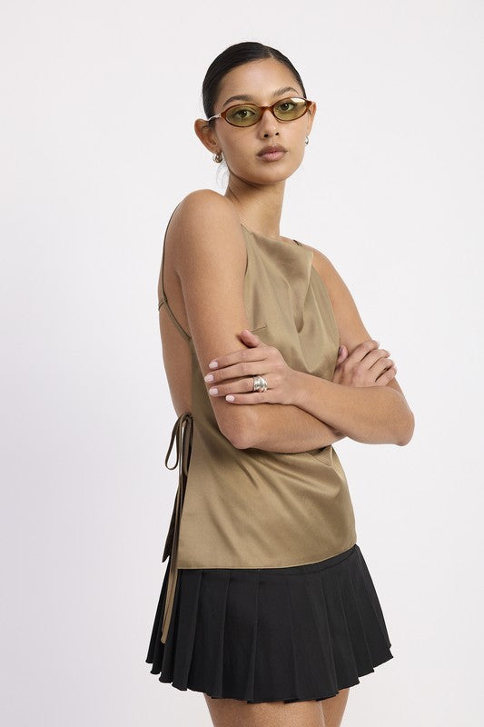 Spaghetti Strap Top with Open Back - model wearing full length