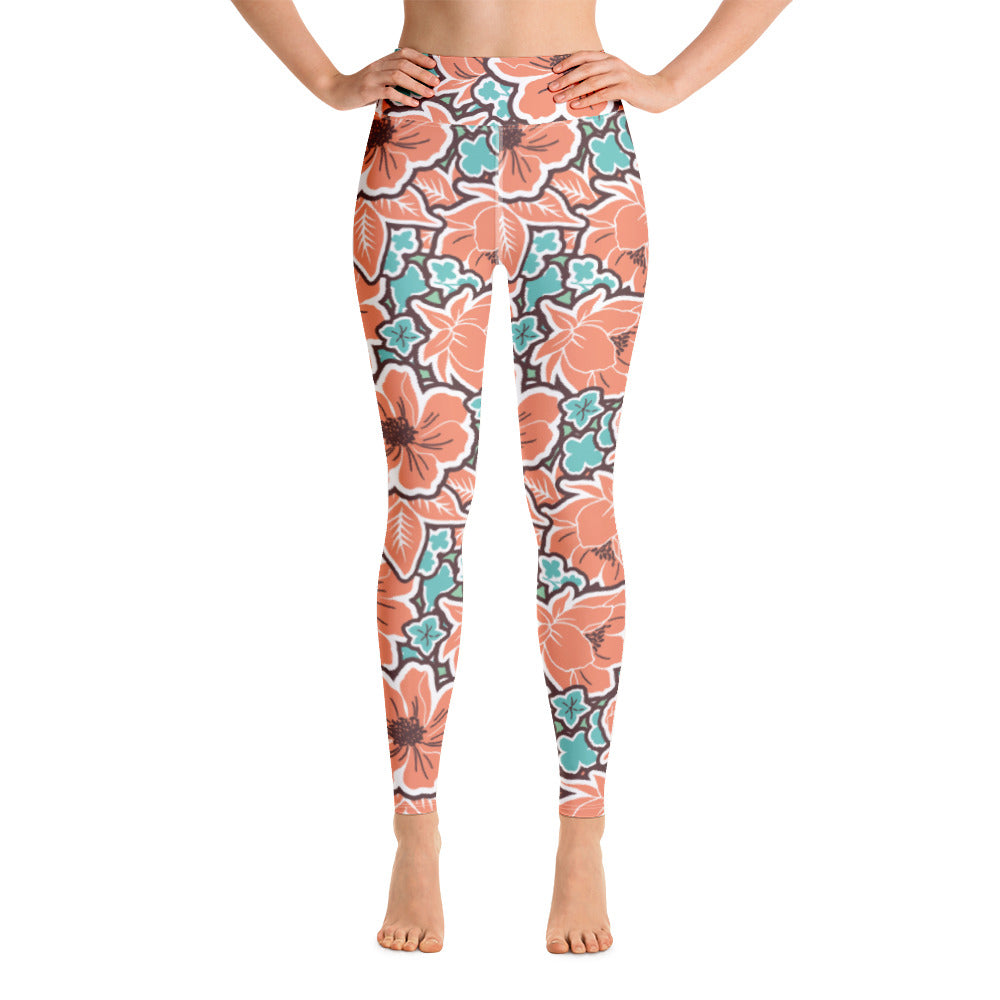 Women's Tropical Red Floral Yoga Leggings - Sustainable Activewear from Tropical Seas Clothing 